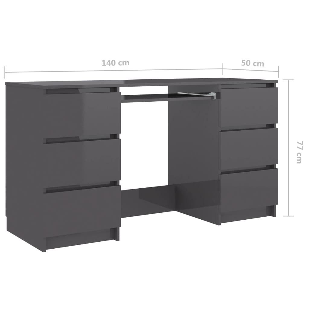 Writing Desk High Gloss Grey 140x50x77 cm Chipboard